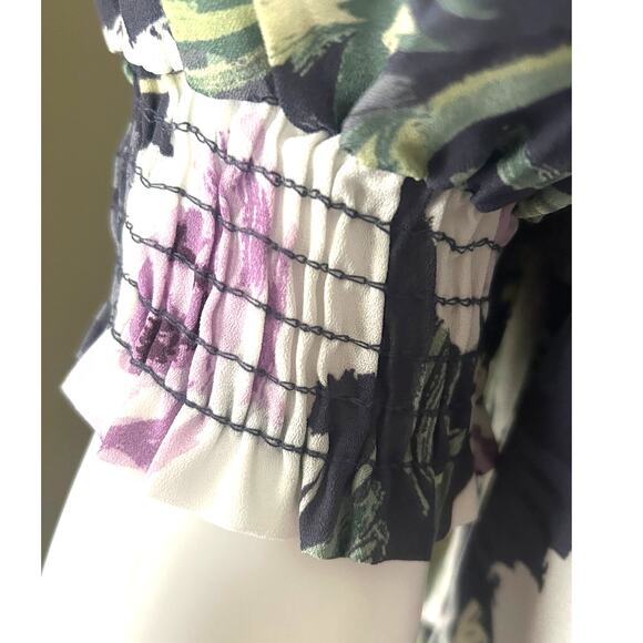 Bohme Delilah Midi Dress Floral NWT Lavender Ruching Lined Size Large - Picture 8 of 16